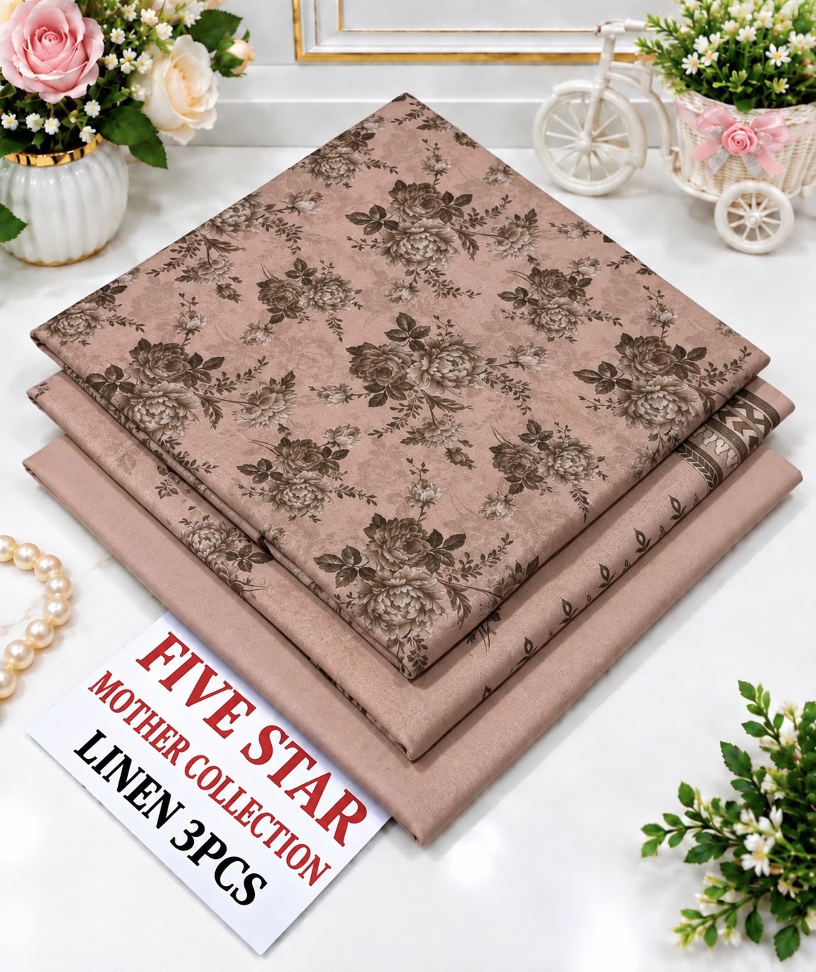 Dusty Taupe Floral Linen 3 Piece Suit – Five Star