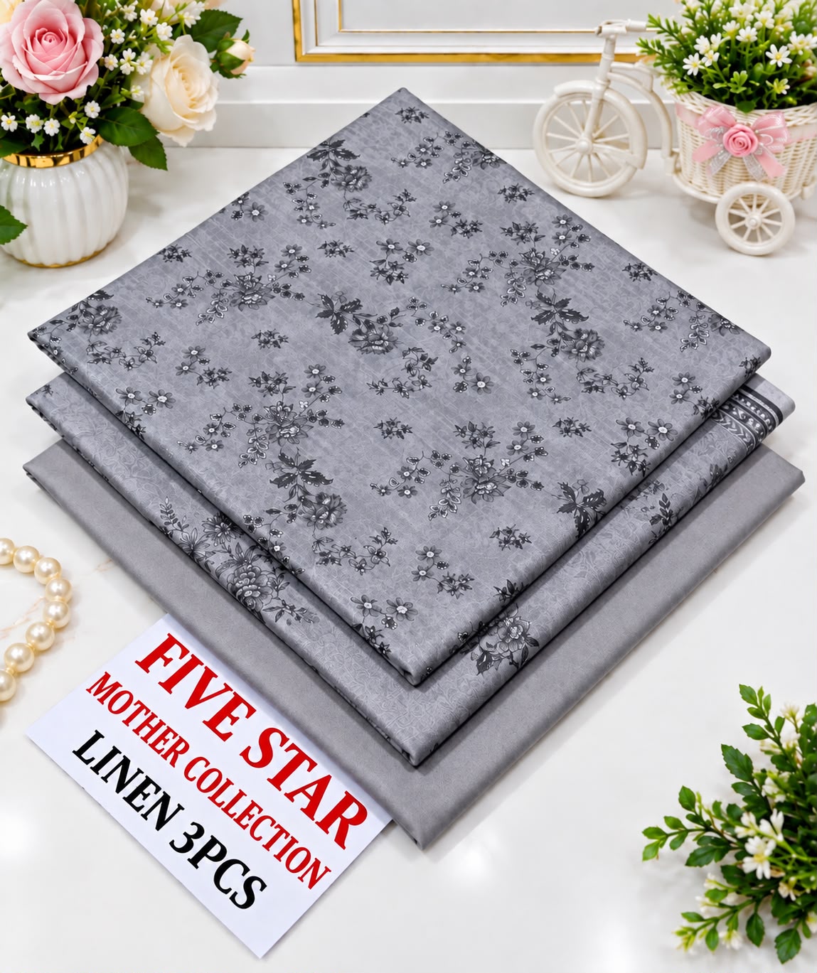 Classic Grey Floral Linen 3 Piece Suit – Five Star