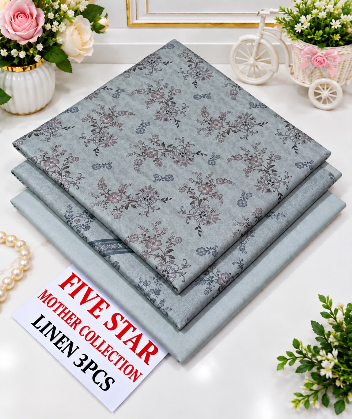 Mist Grey Floral Linen 3 Piece Suit – Five Star