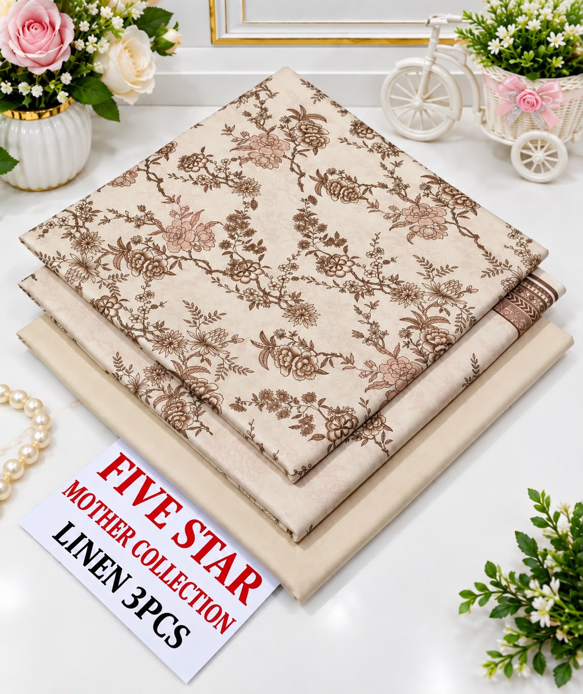 Beige Rose Floral Linen 3 Piece Suit – Five Sta