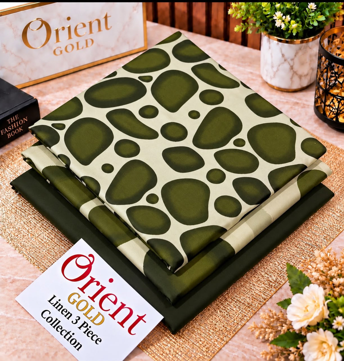 Orient Gold Olive Green Printed Linen 3 Piece Suit 2026