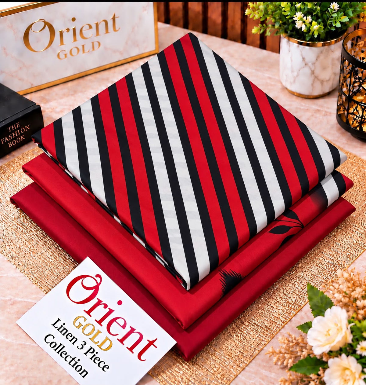 Orient Gold Red Black White Striped Linen 3 Piece Suit 2026