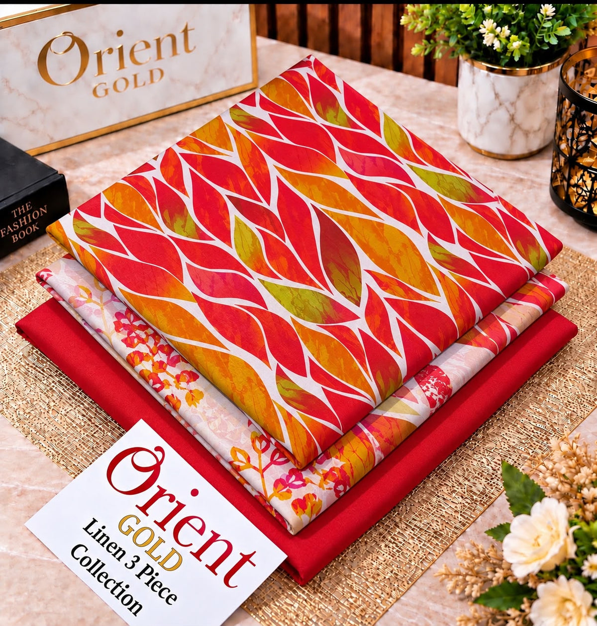 Orient Gold Red Orange Floral Printed Linen 3 Piece Suit 2026