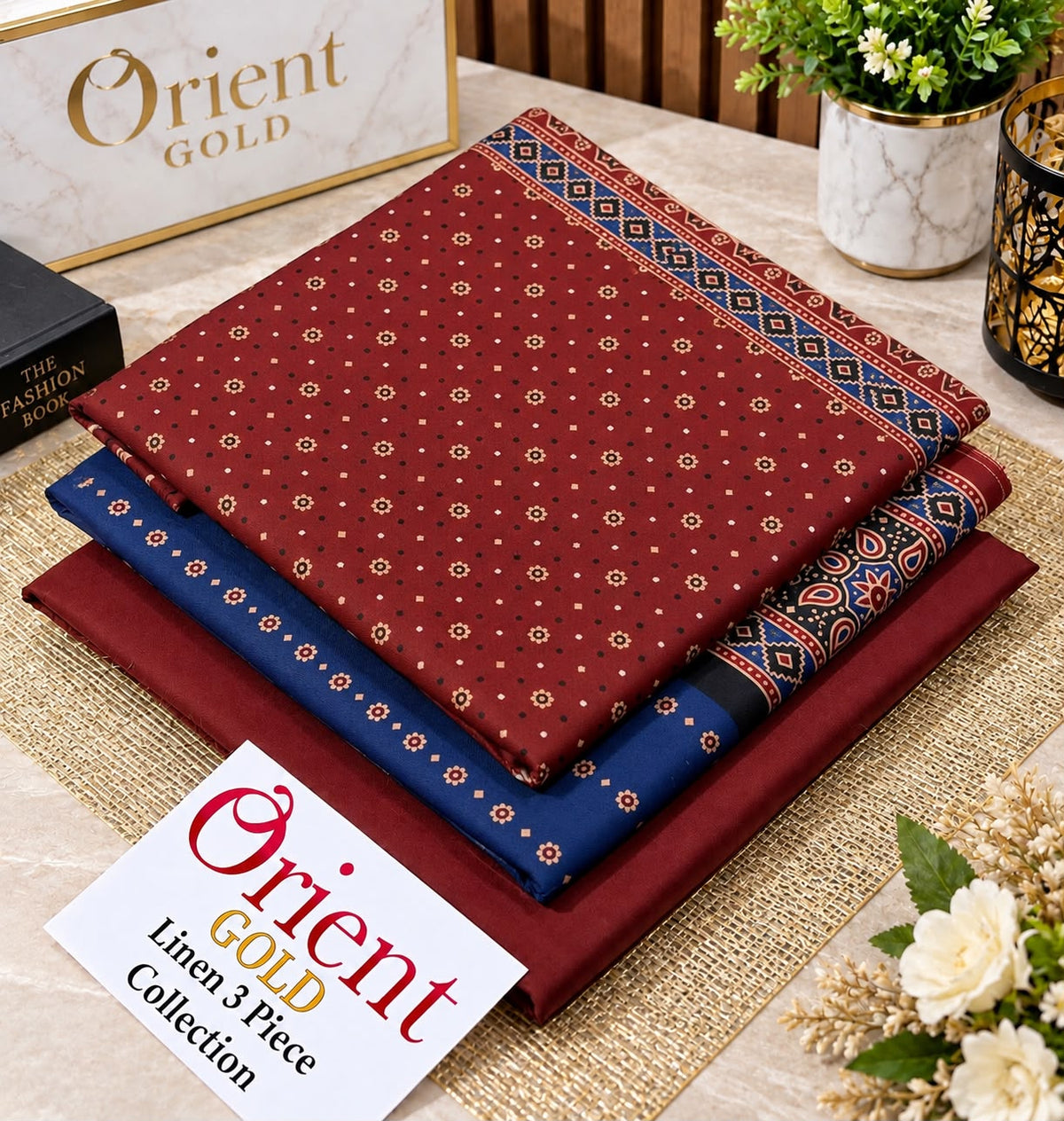 Orient Gold Linen 3 Piece Maroon Printed Suit | Digital Printed Dupatta | Linen Collection 2026