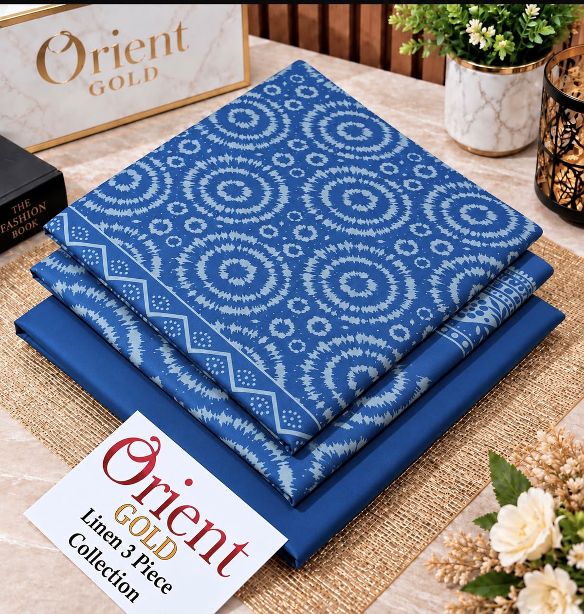 Orient Gold Royal Blue Linen 3 Piece Suit | Printed Linen Digital Dupatta | 2026 Collection