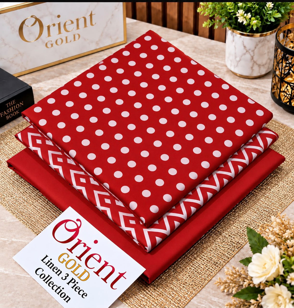 Orient Gold Red White Polka Dot Linen 3 Piece Suit | Printed Linen Collection 2026