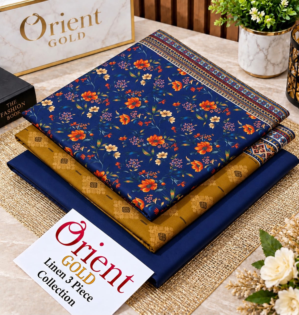 Orient Gold Linen 3 Piece Suit 2026 – Royal Blue Floral Printed Linen