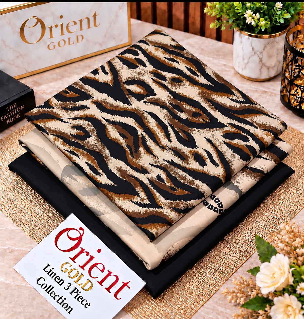 Orient Gold Linen 3 Piece Suit 2026 – Black & Brown Animal Print Linen