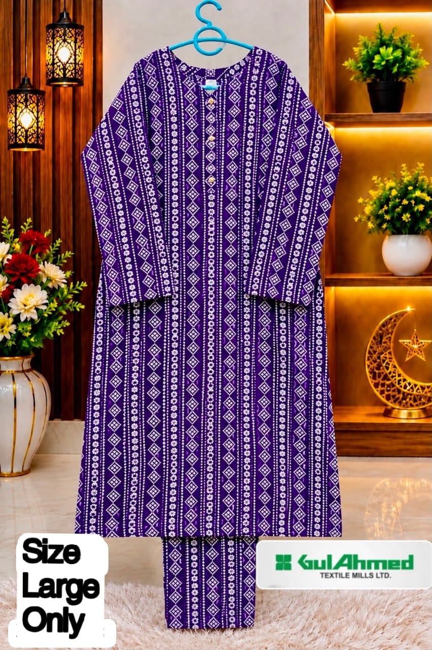 Gul Ahmed Hadia Emaan Purple Geometric Printed Linen 2PC