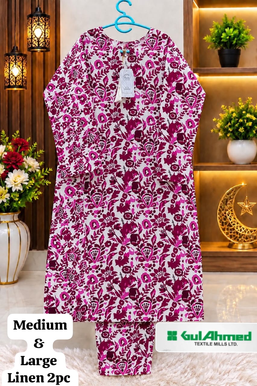 Gul Ahmed Hadia Emaan Magenta Floral Printed Linen 2PC Suit