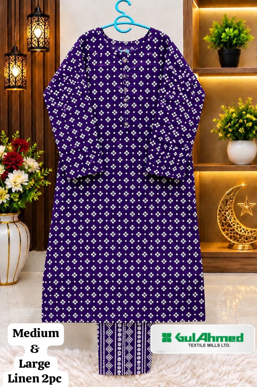 Gul Ahmed Hadia Emaan Purple Diamond Printed Linen 2PC Suit