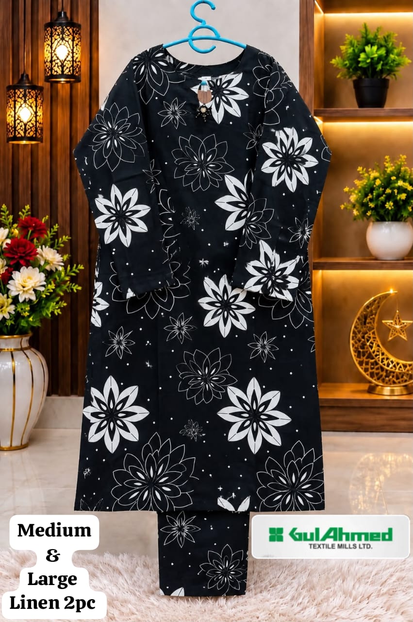 Gul Ahmed Hadia Emaan Black Floral Printed Linen 2PC Suit