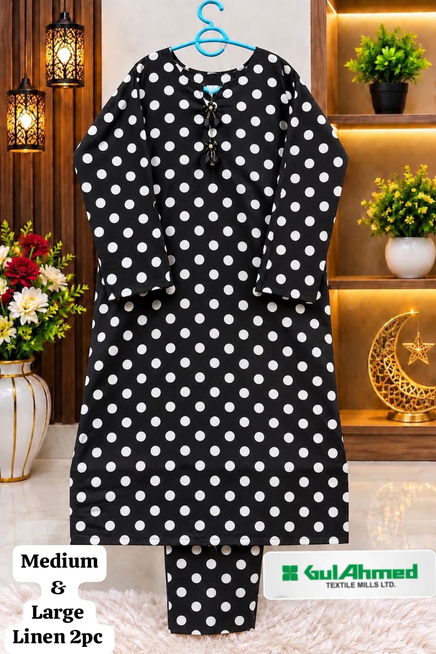 Black & White Polka Dot Printed Linen 2 Piece Suit for Women – Medium & Large