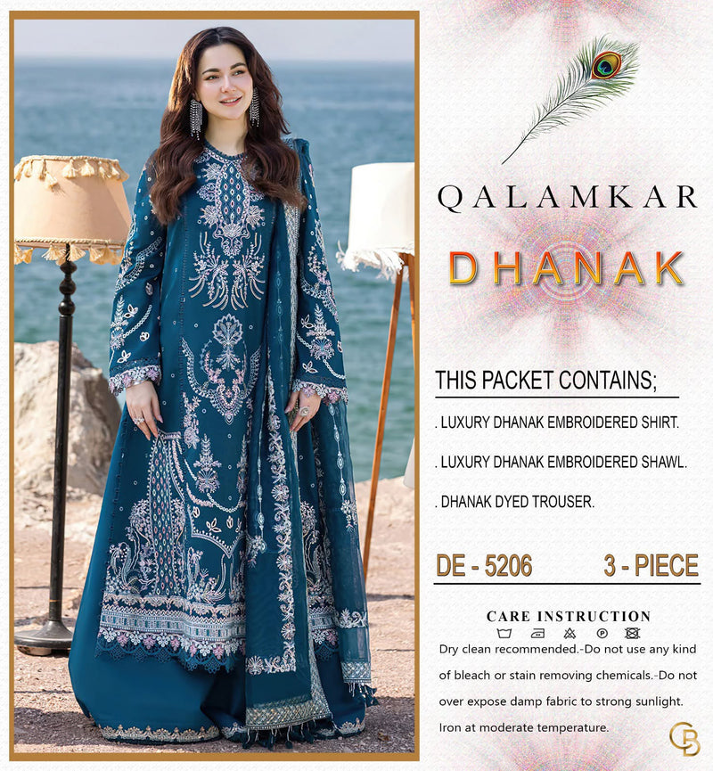 Qalamkar Winter 3 Piece Suit 5206 – Airjet Dhanak Embroidered Shawl Collection
