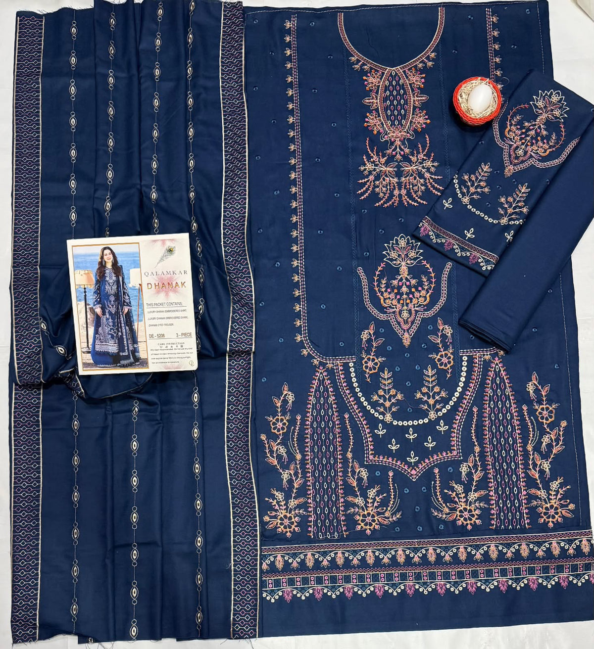 Qalamkar Winter 3 Piece Suit 5206 – Airjet Dhanak Embroidered Shawl Collection