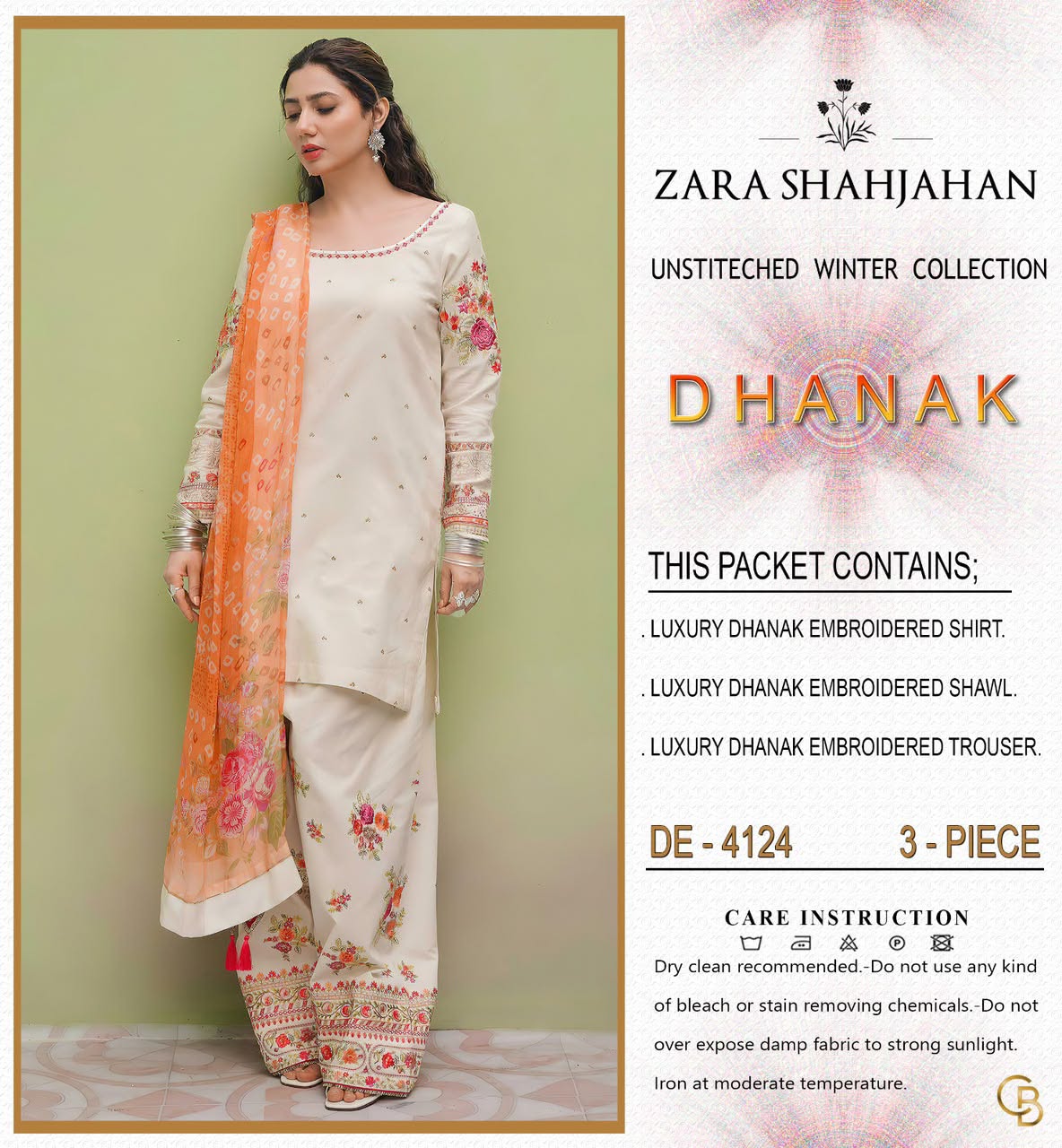 Zara Shah Jahan Winter Suit 4124 – Heavy Sequence Embroidered Dhanak 3 Piece