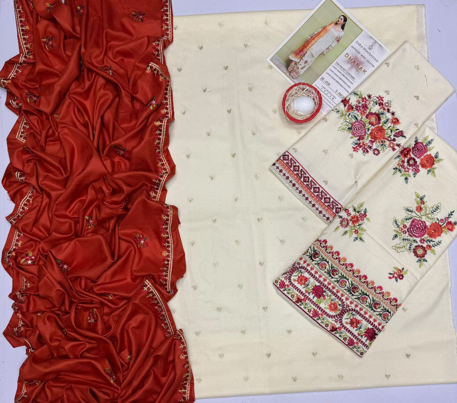 Zara Shah Jahan Winter Suit 4124 – Heavy Sequence Embroidered Dhanak 3 Piece
