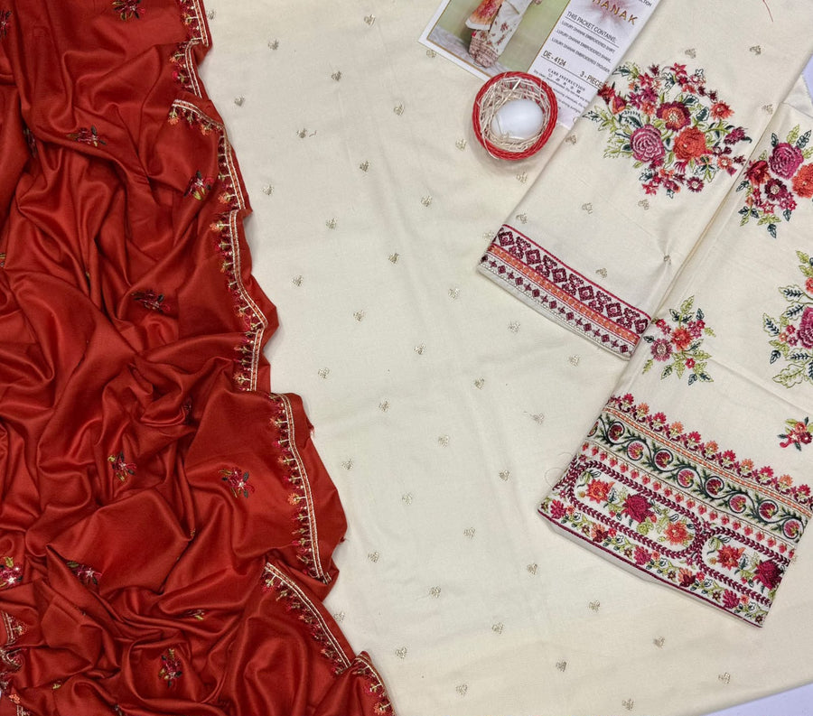 Zara Shah Jahan Winter Suit 4124 – Heavy Sequence Embroidered Dhanak 3 Piece