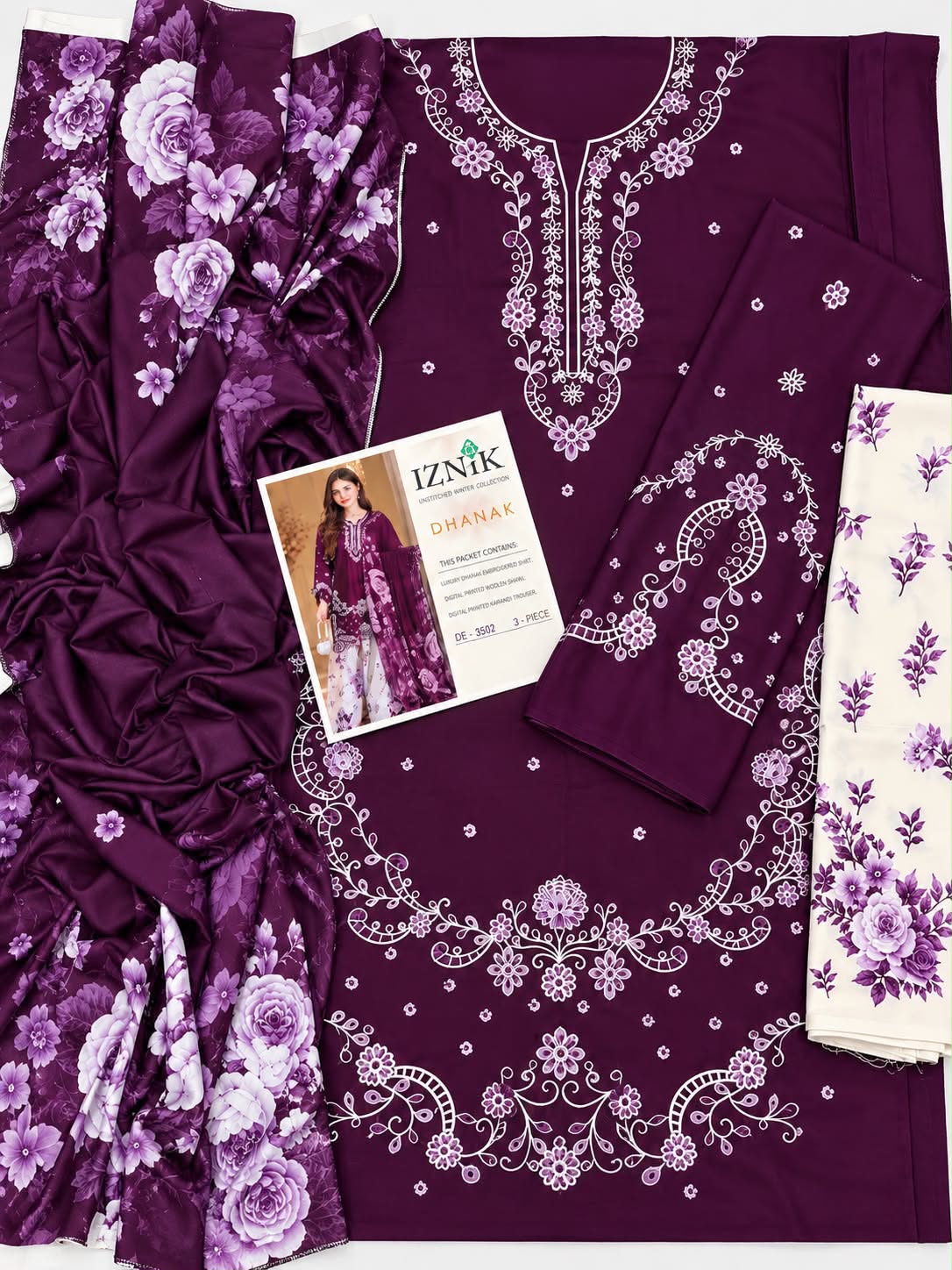 Iznik 3502 Winter Suit – Dhanak Chikankari Embroidered 3 Piece Collection