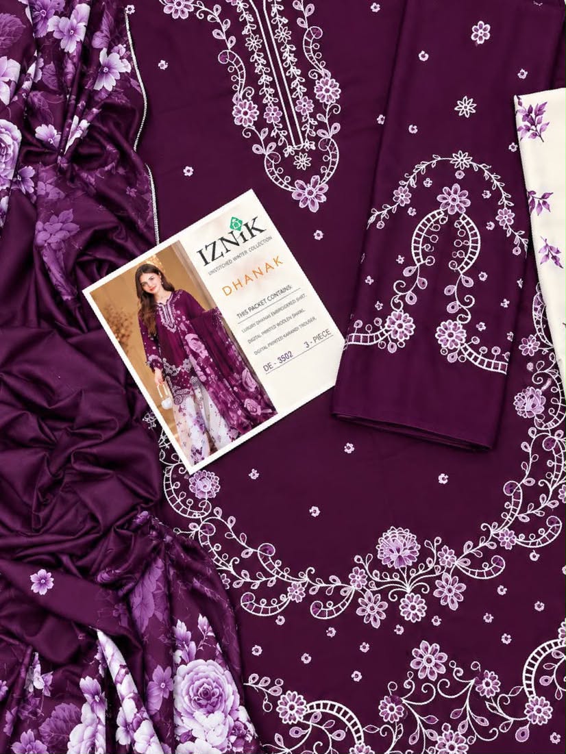 Iznik 3502 Winter Suit – Dhanak Chikankari Embroidered 3 Piece Collection